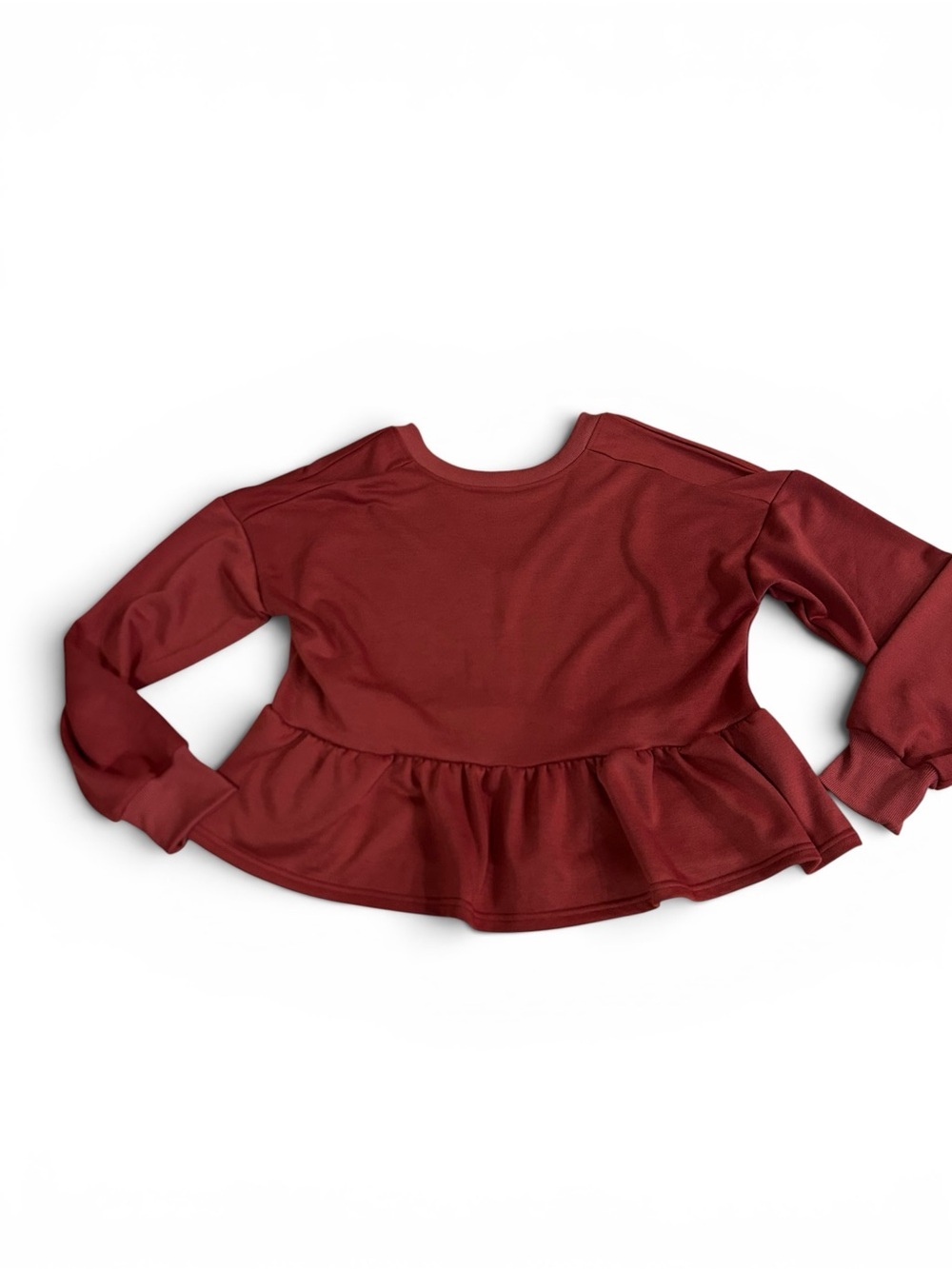 Halara Burgundy Peplum Crop Sweatshirt Open Back Size M NWOT